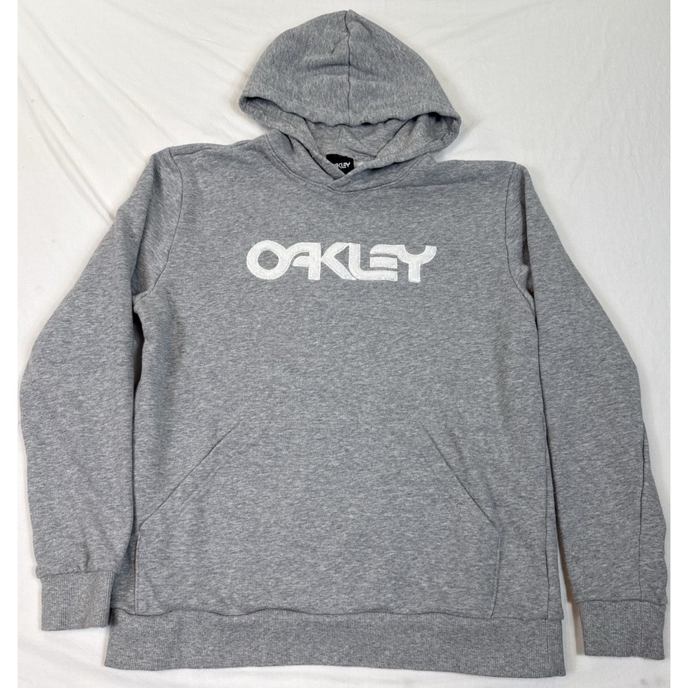 Oakley Teddy B1B Gray Pullover Hoodie Mens Small Graphic Applique READ